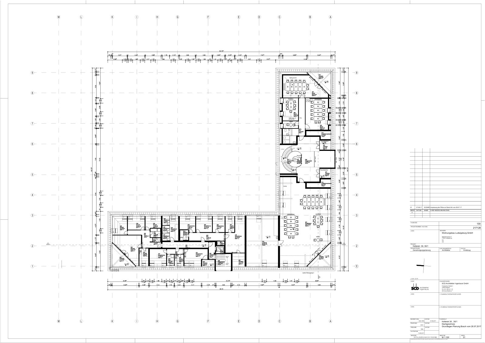 Grundriss Dachgeschoss – 3 Wohneinheiten und Projektraum 235 m²