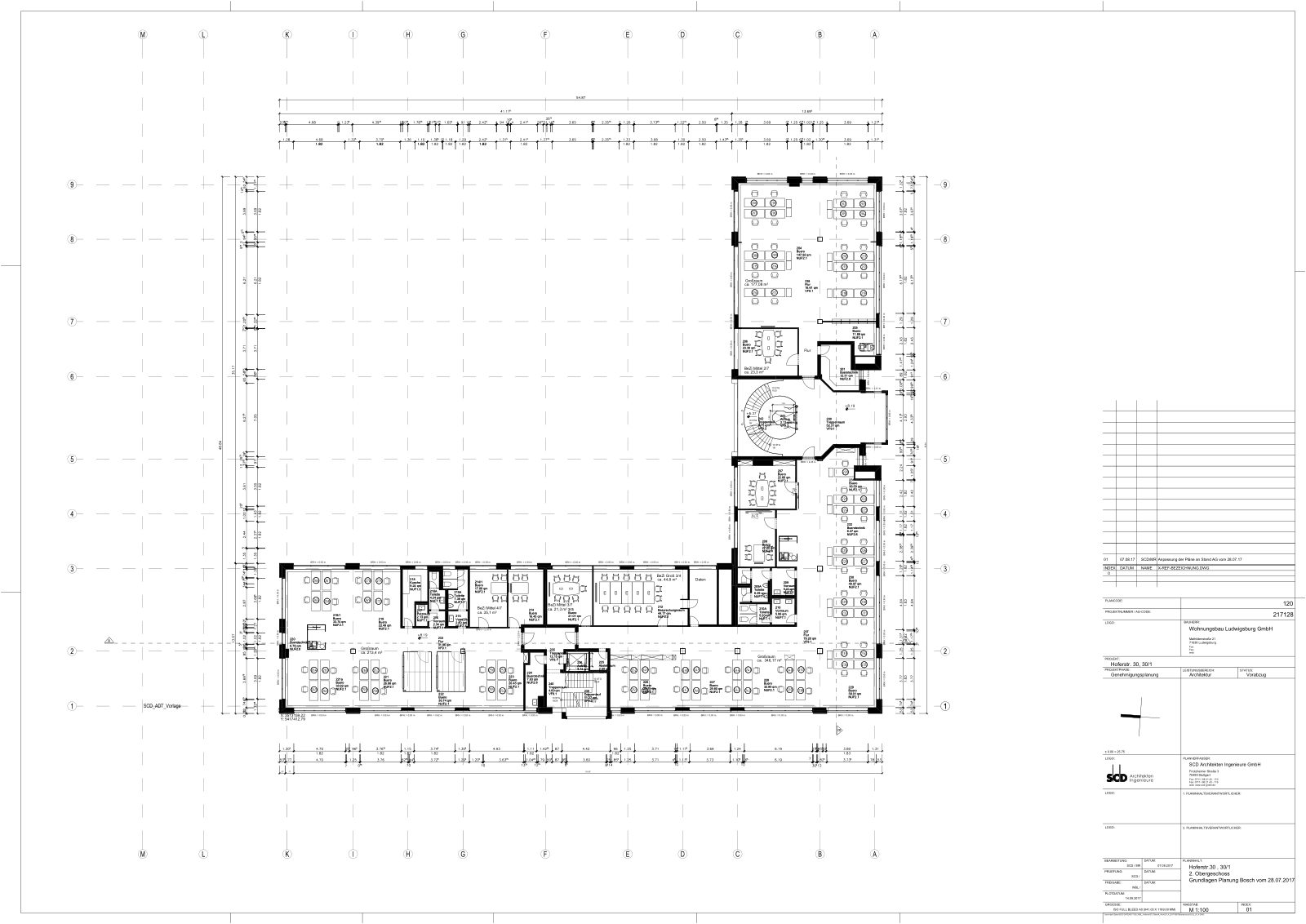 Grundriss 2. Obergeschoss – Büroflächen und Besprechungsraum 44 m²