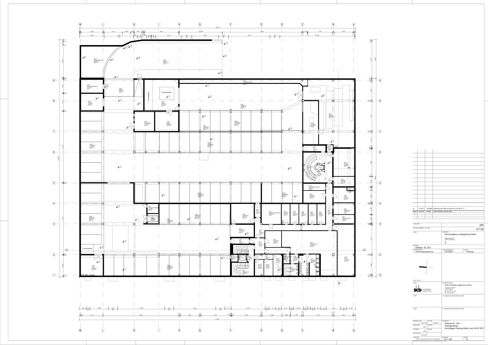Grundriss Untergeschoss – Tiefgarage, Lager, Technik, Archiv